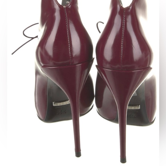 GUCCI Kim Leather Lace-Up Red Bootie IT SZ 35.5/ US SZ 5.5 - Burgundy - Picture 4 of 5